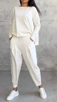 Ensemble Confort Moderne : Haut à manches longues + Pantalon - Blanc / S