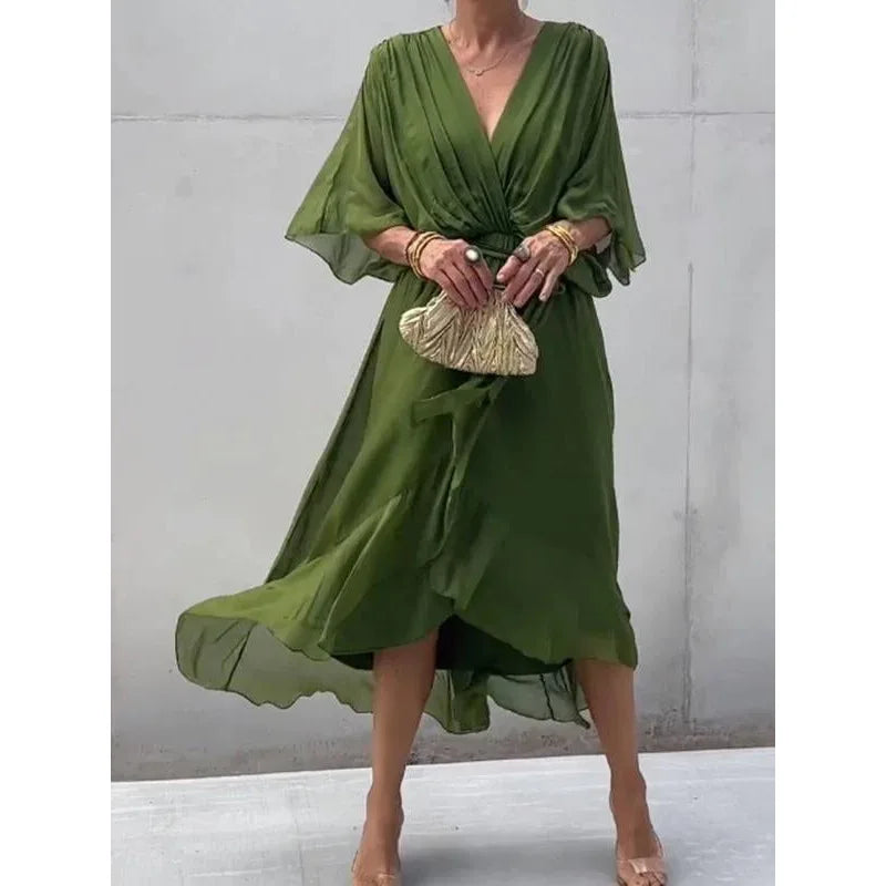 Women's Long Chiffon V-Neck Dress – Timeless Elegance