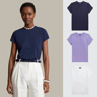 3 PACK - T-SHIRTS EN COTON COUPE SLIM FEMME - Bleu foncé - Violet - Blanc / S