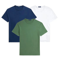 3 PACK – T-SHIRTS EN COTON COUPE SLIM HOMMES - BLEU MARINE • VERT • BLANC / S
